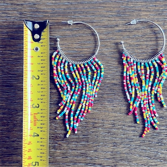 Hoops creole bohemian cascading dangly earrings, colorful beads, fashion jewelry - Picture 5 of 7
